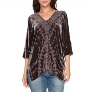 Johnny Was Shoba Velvet Embroidered Tunic Top